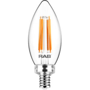 Rab B11-5-E12-927-F-C Dimmable B11 Decorative Bullet Tip LED Filament Lamp E12 Candelabra Base 5-Watt 500-Lumens 90 CRI 2700K Soft White