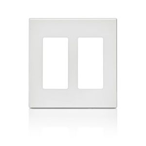 Leviton 80309-SW Polycarbonate Snap-On Mount Standard Size Screwless 2-Gang Wallplate/Faceplate 2-Decora White Decora Plus