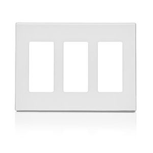 Leviton 80311-SW Polycarbonate Snap-On Mount Standard Size 3-Gang Screwless Wallplate/Faceplate 3-Decora White Decora Plus