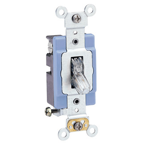 Leviton 1201-PLC 120-Volt 15-Amp 1-Pole Industrial Grade Pilot Light Toggle AC Quiet Switch Clear