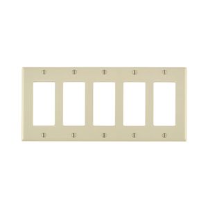 Leviton 80423-T Thermoset Device Mount Standard Size 5-Gang Wallplate/Faceplate 5-Decora Light Almond