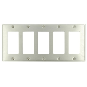 Leviton 84423-40 302 Stainless Steel Device Mount Standard Size 5-Gang Decorator Wallplate/Faceplate 5-Decora/GFCI Stainless Steel Decora