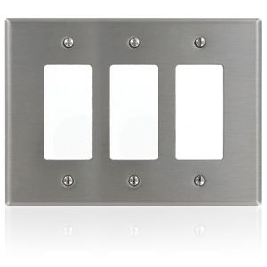 Leviton SO263 302 Stainless Steel Device Mount Oversized Commercial Grade 3-Gang Wallplate 3-Decorator/GFCI