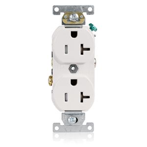 Leviton TBR20-W Commercial Grade Narrow Body Tamper-Resistant Straight Blade Duplex Receptacle 20-Amp 125-Volt NEMA 5-20R White Decora