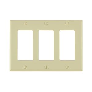 Leviton 80411-NI Thermoplastic Nylon Device Mount Standard Size 3-Gang Wallplate/Faceplate 3-Decora/GFCI Ivory