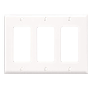 Leviton 80411-NW Thermoplastic Nylon Device Mount Standard Size 3-Gang Wallplate/Faceplate 3-Decora/GFCI White