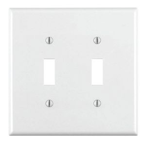 Leviton 80709-W Thermoplastic Nylon Device Mount Standard Size 2-Gang Wallplate 2-Toggle Switch White