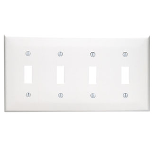 Leviton 80712-W Thermoplastic Nylon Device Mount Standard Size 4-Gang Wallplate 4-Toggle Switch White