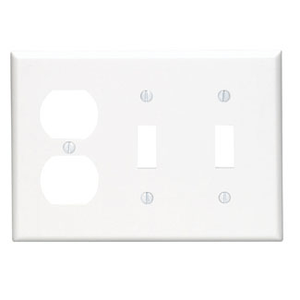 Leviton 80721-W Thermoplastic Nylon Device Mount Standard Size 3-Gang Combination Wallplate 2-Toggle Switch + 1-Duplex Receptacle White