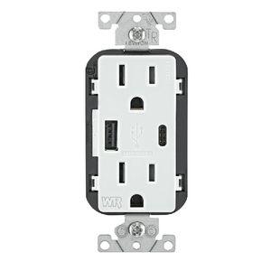 Leviton W5633-W Weather-Resistant Type A/C USB Duplex Receptacle 125-Volt AC 15-Amp White