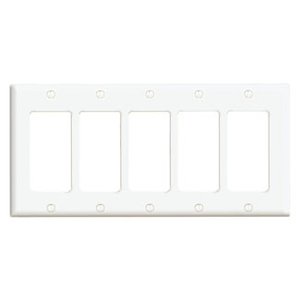 Leviton 80423-W Thermoset Device Mount Standard Size 5-Gang Wallplate/Faceplate 5-Decora White