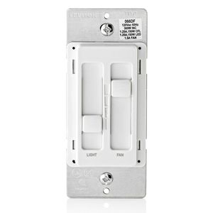 Leviton 66DF-10W 120-Volt 1.5-Amp 1-Pole Dual Quiet Fan and Light Control White SureSlide