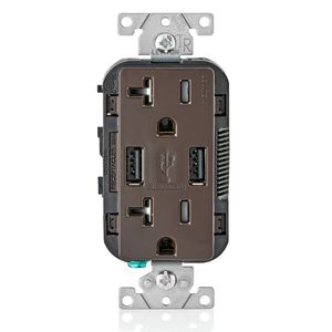 Leviton T5832-B Residential Grade Tamper-Resistant Combination Duplex Receptacle/Outlet And USB Charger 20-Amp 125-Volt NEMA 5-20R Brown Decora