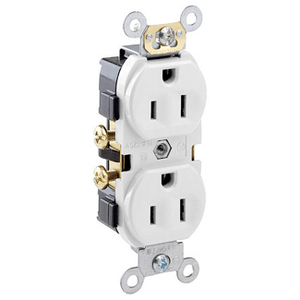 Leviton CR15-W Commercial Grade Heavy-Duty Narrow Body Impact-Resistant Straight Blade Duplex Receptacle 15-Amp 125-Volt NEMA 5-15R White