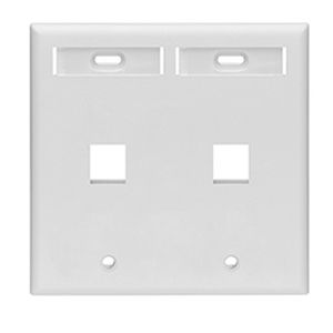 Leviton 42080-2WP High Impact Plastic 2-Gang 2-Port Rectangular Wallplate With ID Window White QuickPort