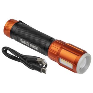 Klein Tools 56412 Dustproof Rechargeable LED Flashlight With Worklight 500/315/375/235/35-Lumens Eco Worklight Mode Orange