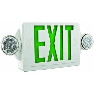 Lithonia Lighting LHQM-LED-G-M6 LHQM Series Combination Exit Sign And Light (2) LED White Housing Green Letter