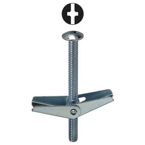 Dottie TBC363 Zinc Plated Steel Phillips/Slotted Drive Mushroom-Truss Head Spring Wing Square Toggle Bolt 3/16-Inch x 3-Inch