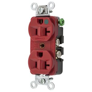 Hubbell-Wiring HBL8300HRED Hospital Grade Extra Heavy-Duty Heat-Resistant Straight Blade Duplex Receptacle 20-Amp 125-Volt NEMA 5-20R Red HBL