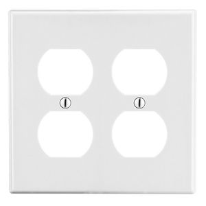 Hubbell-Wiring P82W Polycarbonate/Thermoplastic Screw Mount 2-Gang Standard Size Wallplate (2) Duplex Receptacle White Kellems