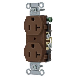 Hubbell-Wiring CR20 Commercial Specification Grade Straight Blade Duplex Receptacle 20-Amp 125-Volt NEMA 5-20R Brown