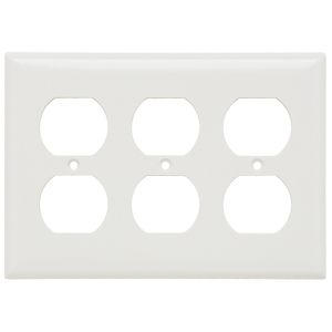 Pass & Seymour SP83-W Thermoset Plastic Screw Mount Standard Size 3-Gang Wallplate 3-Duplex Receptacle White