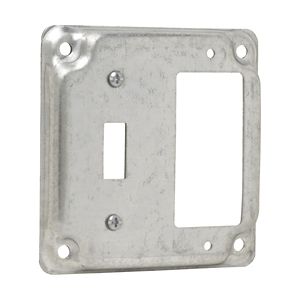 Crouse-Hinds TP515 Steel Raised Surface Cover With (1) GFCI Receptacle and (1) Toggle Switch Opening 4-Inch x 4-Inch x 1/2-Inch