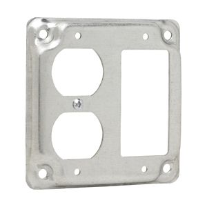 Crouse-Hinds TP517 Steel Raised Surface Cover With (1) GFCI Receptacle and (1) Duplex Receptacle Opening 4-Inch x 4-Inch x 1/2-Inch