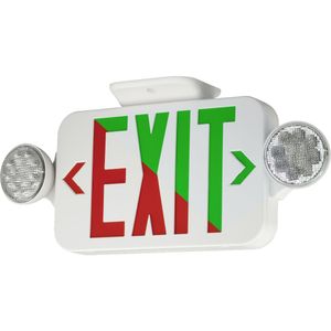 Hubbell Lighting CCR Dual Voltage Combination Exit Sign And Light (2) LED White Housing Red Letter Compass