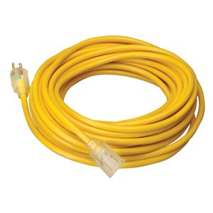 Coleman Cable 02587-88-02 Stranded Bare Copper SJTW-A Extension Cord With Lighted End 12/3 25-ft Yellow