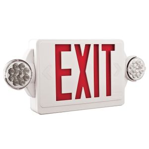 Lithonia Lighting LHQM-LED-R-M6 LHQM Series Combination Exit Sign And Light (2) LED White Housing Red Letter