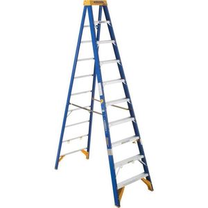 Werner Ladder OBEL08 Fiberglass Type IAA Step Ladder 8-ft Blue/Yellow Electrician's Jobstation Old Blue