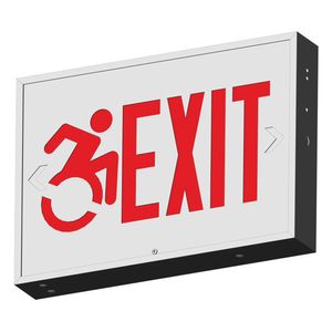 Astralite EANY-HC-U-R-W-EM-CT Universal Mount Handicap Emergency Exit Sign With Battery Backup 120/277-Volt White Housing Red Letter