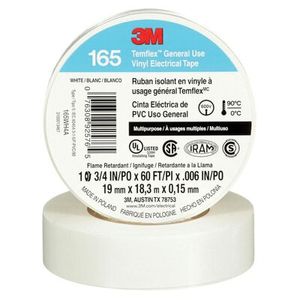 3M 165WH4A General Use Electrical Tape 3/4-Inch x 60-ft x 6 mil Vinyl Backing White Temflex