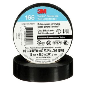 3M 165BK4A General Use Electrical Tape 3/4-Inch x 60-ft x 6 mil Vinyl Backing Black Temflex