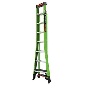 Little Giant Ladder Systems 13908-071 Fiberglass 3-in-1 All-Access Combination Ladder With Rotating Wall Pad 8-ft 1-Inch Hi-Viz Green King Kombo