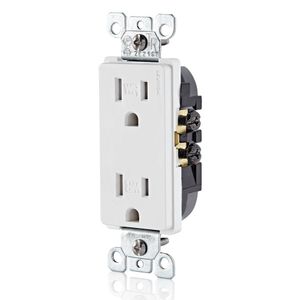 Leviton W5325-T0W 3-Wire 2-Pole Weather And Tamper-Resistant Duplex Receptacle Outlet 125-Volt 15-Amp White Decora