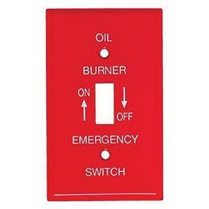 Mulberry 41001 Flush Mount Standard Size GFCI Isolated Ground 1-Gang Toggle Switch Box Oil Burner Plate 1-Switch Red With Silk Screened White Letters