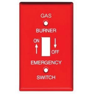 Mulberry 41020 Flush Mount Standard Size GFCI Isolated Ground 1-Gang Toggle Switch Box Gas Burner Plate 1-Switch Red With Silk Screened White Letters