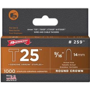 Arrow Fastener 259 Round Crown Staple 9/16-Inch x 5/16-Inch T25