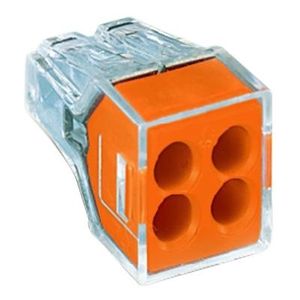 Wago 773-104/VE00-2500 4-Port Push-In Wire Connector 16-12-AWG Orange/Transparent Wall-Nuts Push Wire