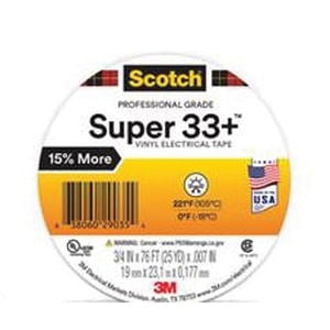 3M 7100201470 Premium Grade Vinyl Electrical Tape 3/4-Inch x 76-ft x 7-mil PVC Rubber Resin Black Tape Scotch Super33+ Scotch Super 33+