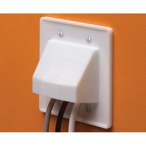 Arlington CE2 Plastic 2-Gang 1-Port Reversible Low Voltage Cable Entrance Plate White Scoop