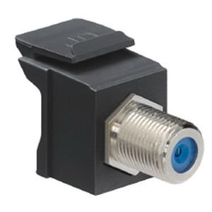 Coaxial F-type keystone jack insert for structured cabling and datacom network installations.