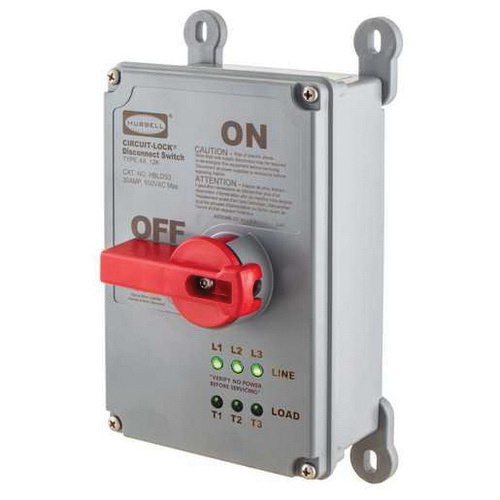 Heavy-duty rotary disconnect switch with lockout feature for industrial power distribution and motor control safety.