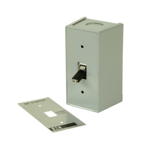 Manual motor starter switch for industrial control panels and electrical automation systems.