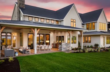 Modern residential home with energy-efficient exterior lighting and integrated electrical distribution systems.